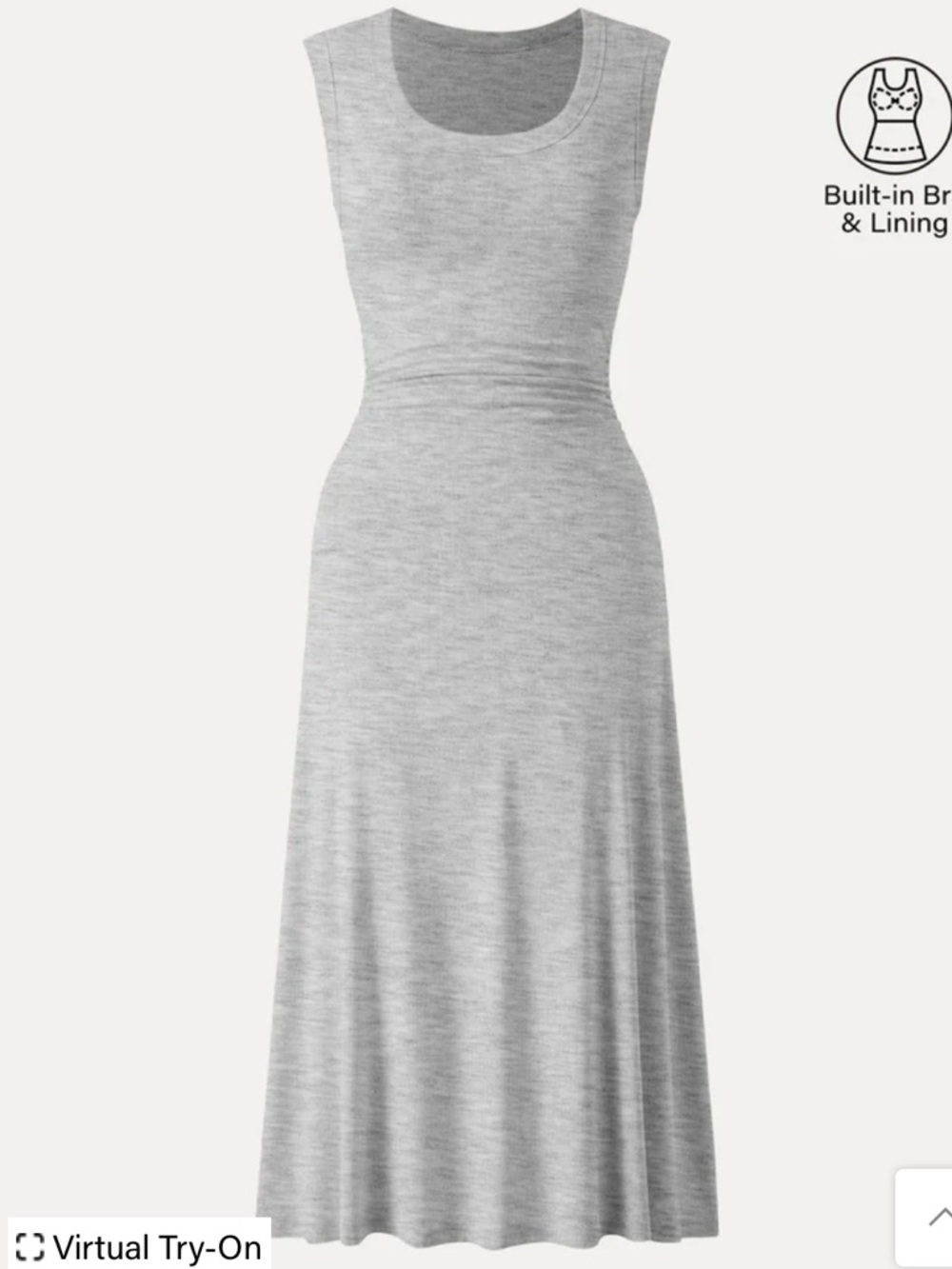 Scoop Neck Side Ruched New Airy Bra Midi Dress